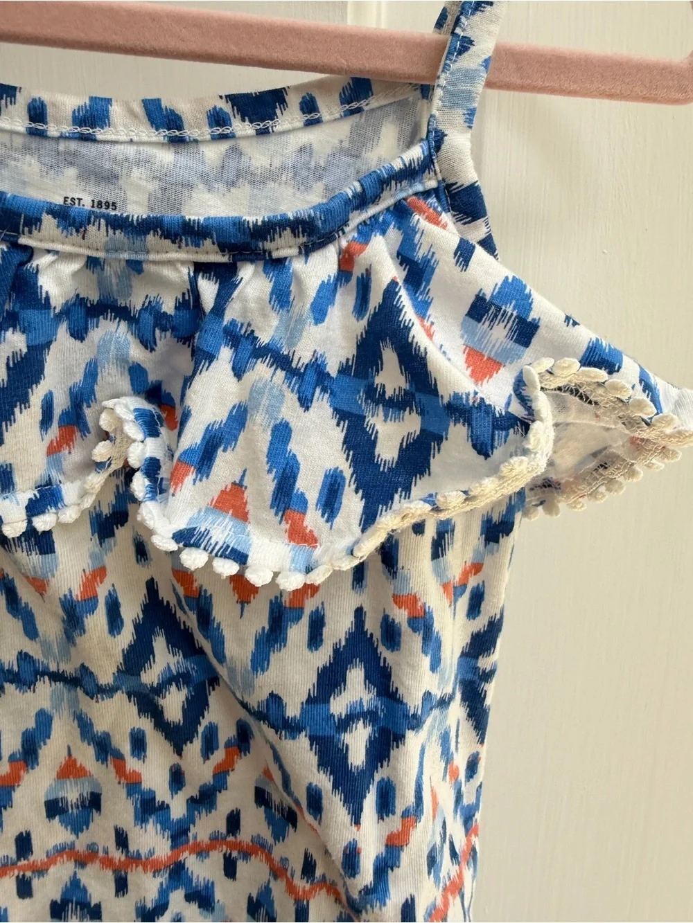 NWOT OshKosh B'gosh 4T Girls Blue White Aztec Printed Ruffle Shirt Blouse